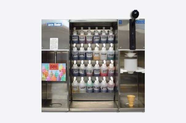 24 Flavor System fully loaded with 24 Flavors of Soft Serve bottles and NSF approved Mixing Cup